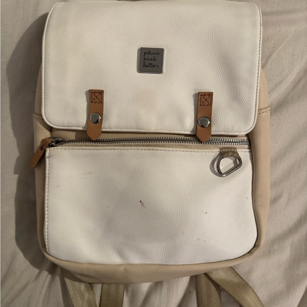 Petunia Pickle Bottom Cream and Tan Kids diaper bag Backpack